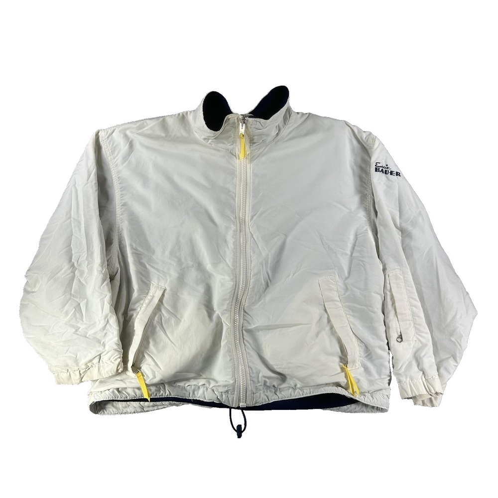 Vintage Eddie Bauer Jacket Mens XL White Nylon Fleece Lined Windbreaker USA